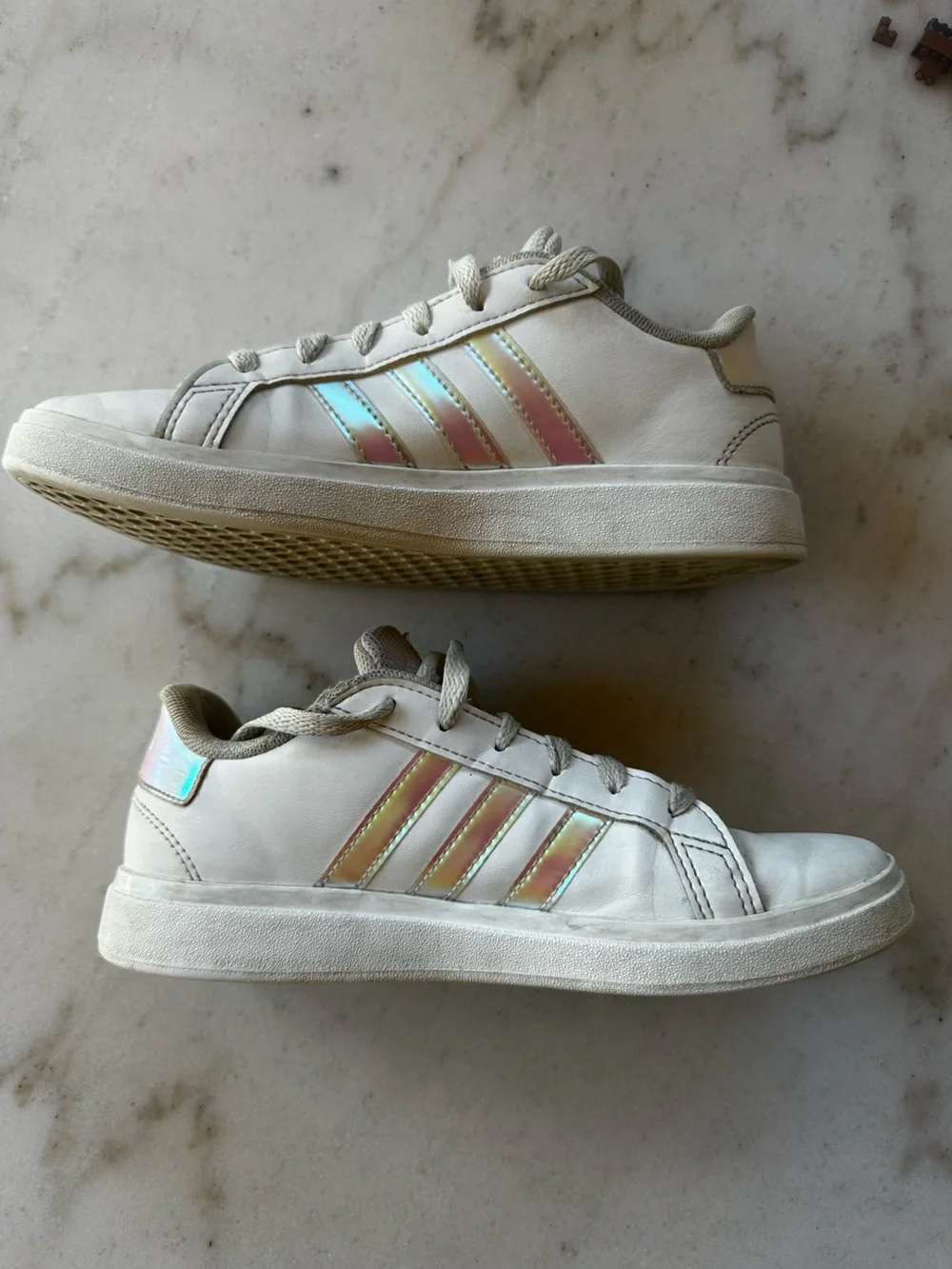 adidas Grand Court 3.0 | adidas Kids White Sneakers with Iridescent Pink Stripes
